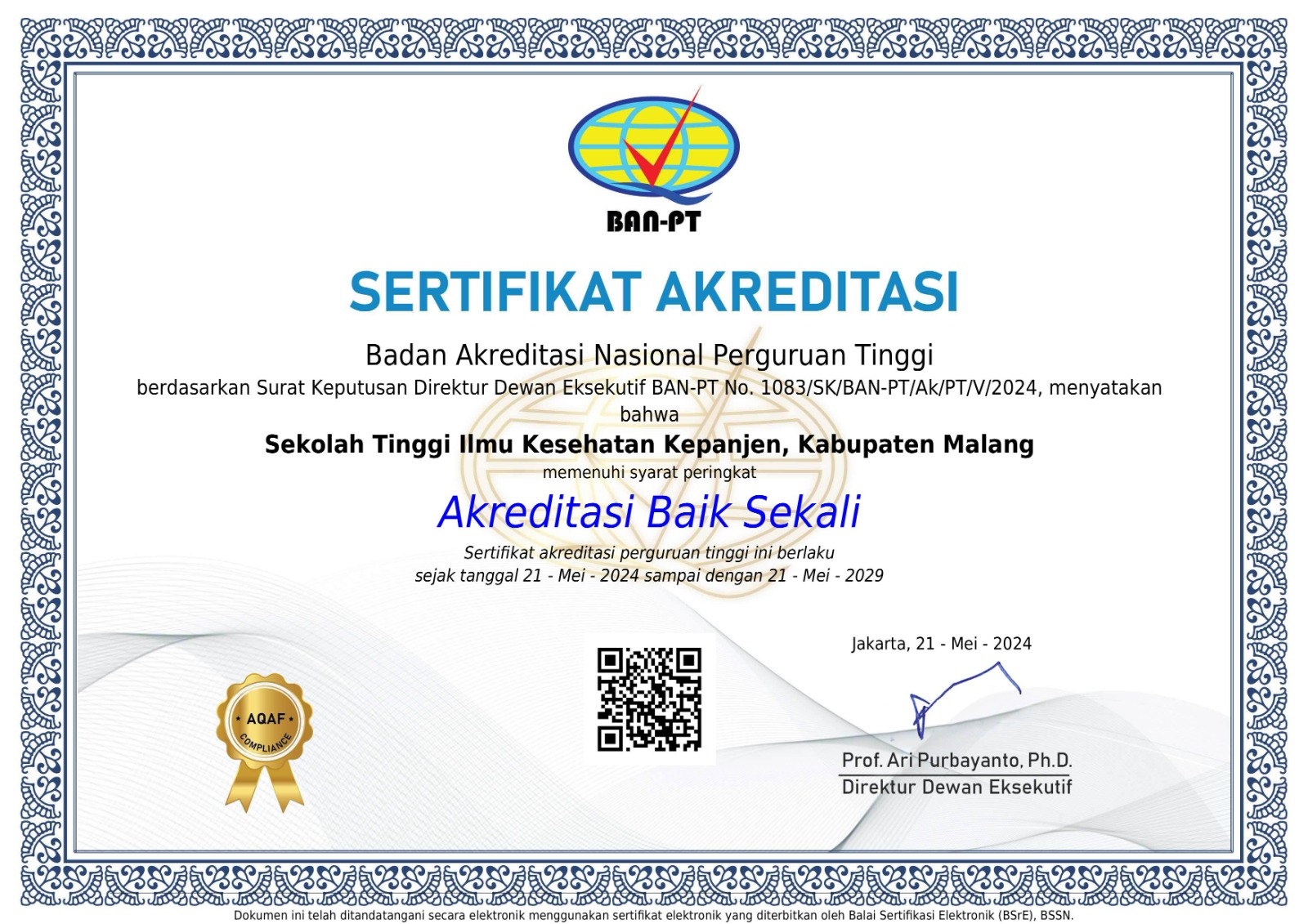 Sertifikat Akreditasi Perguruan Tinggi STIKes Kepanjen Malang